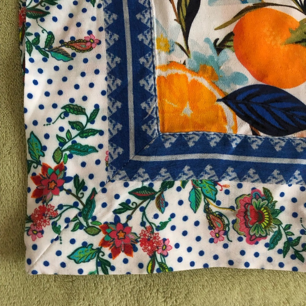 John Mark blouse tunic citrus oranges fruit flowy relaxed white base blue collar - Picture 5 of 12